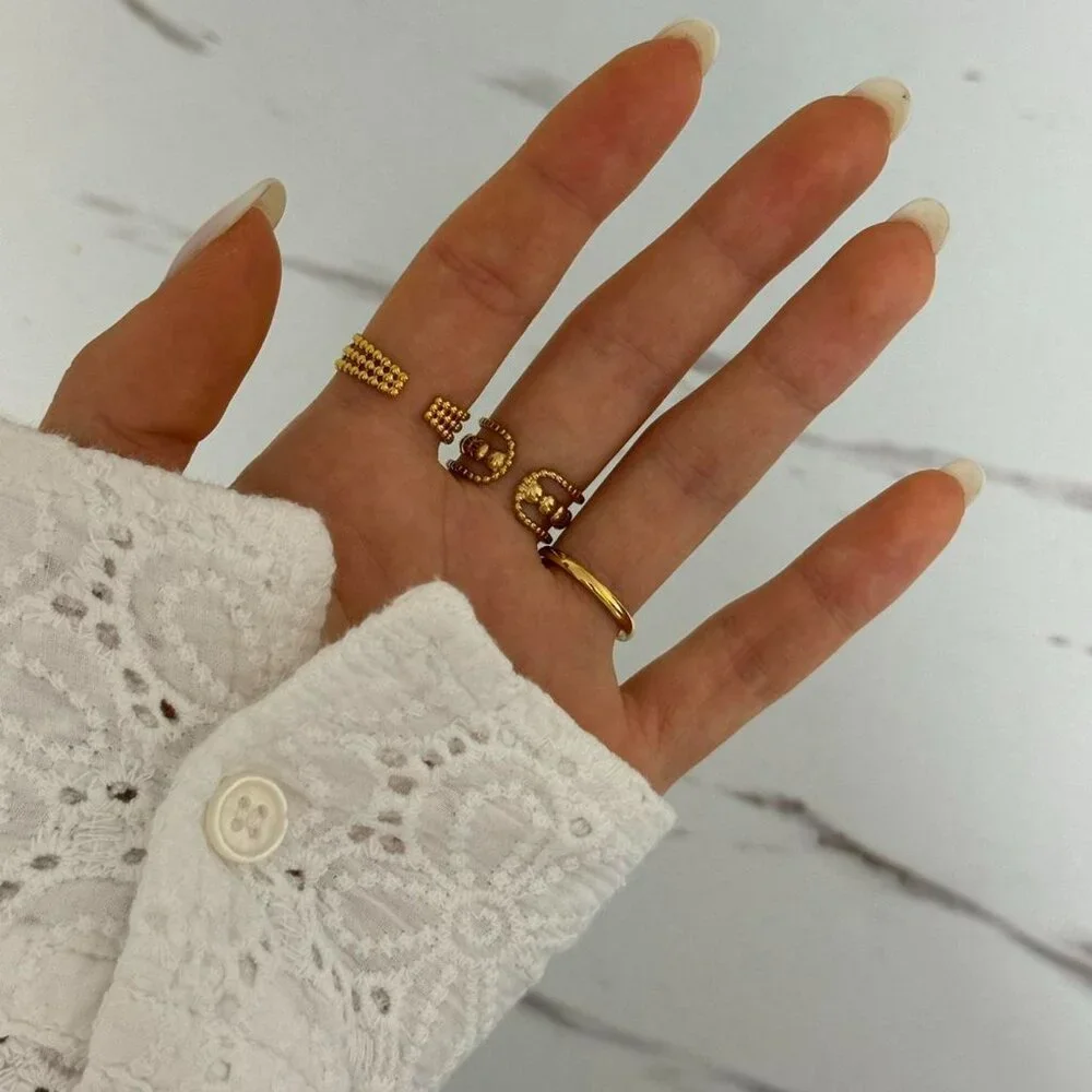 SKU:0388 set‎ of 3 gold rings suitable for sizes from 5 to 10 US Stainless steel